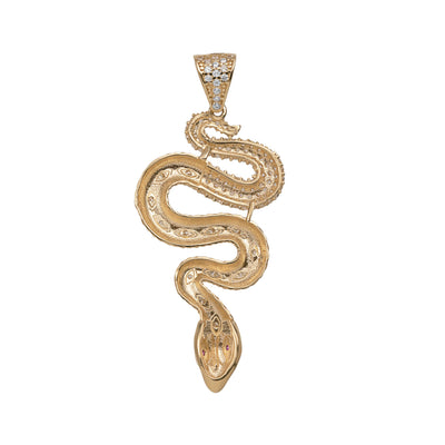 1 3/4" CZ Snake Pendant 14K Yellow Gold - bayamjewelry