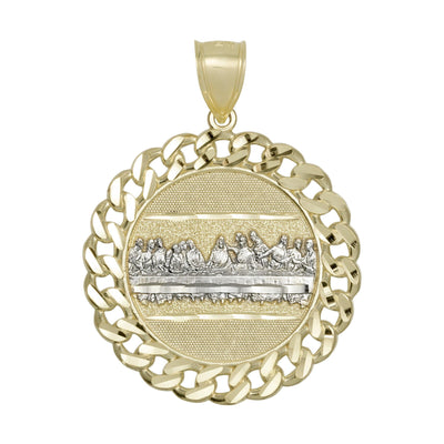 1 3/4" Diamond-Cut Curb Framed Last Supper Medallion 10K Yellow Gold - bayamjewelry