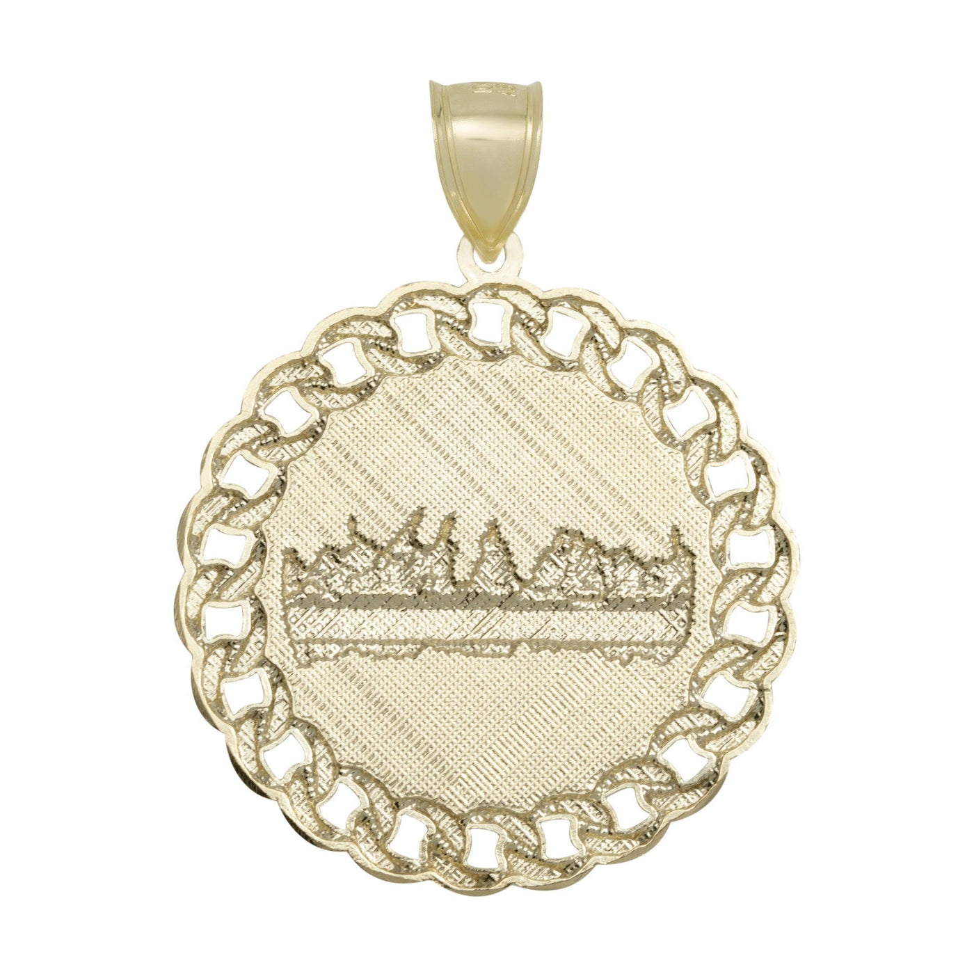 1 3/4" Diamond-Cut Curb Framed Last Supper Medallion 10K Yellow Gold - bayamjewelry