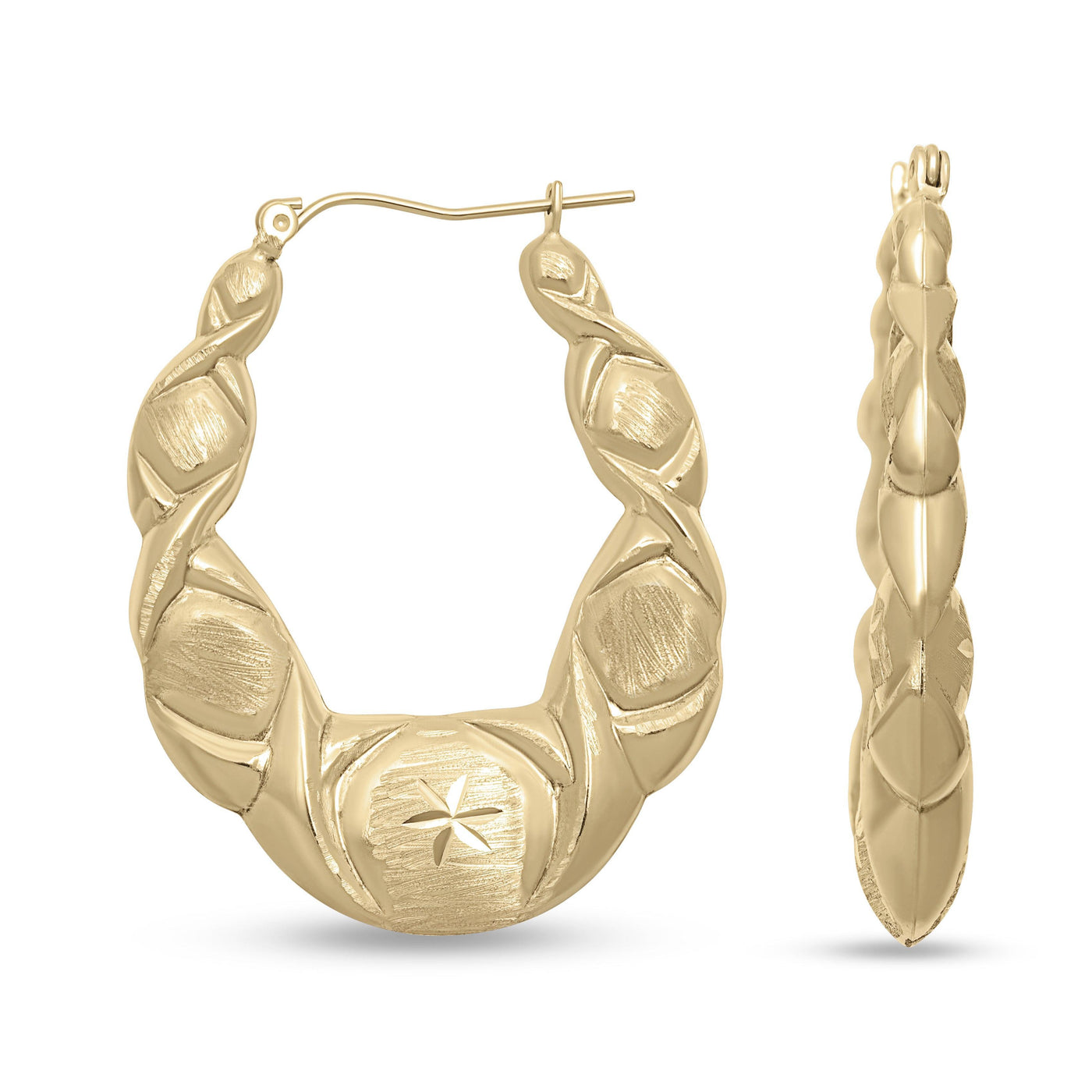 1 3/4" Diamond Cut Graduated Hoop Earrings 14K Yellow Gold - bayamjewelry