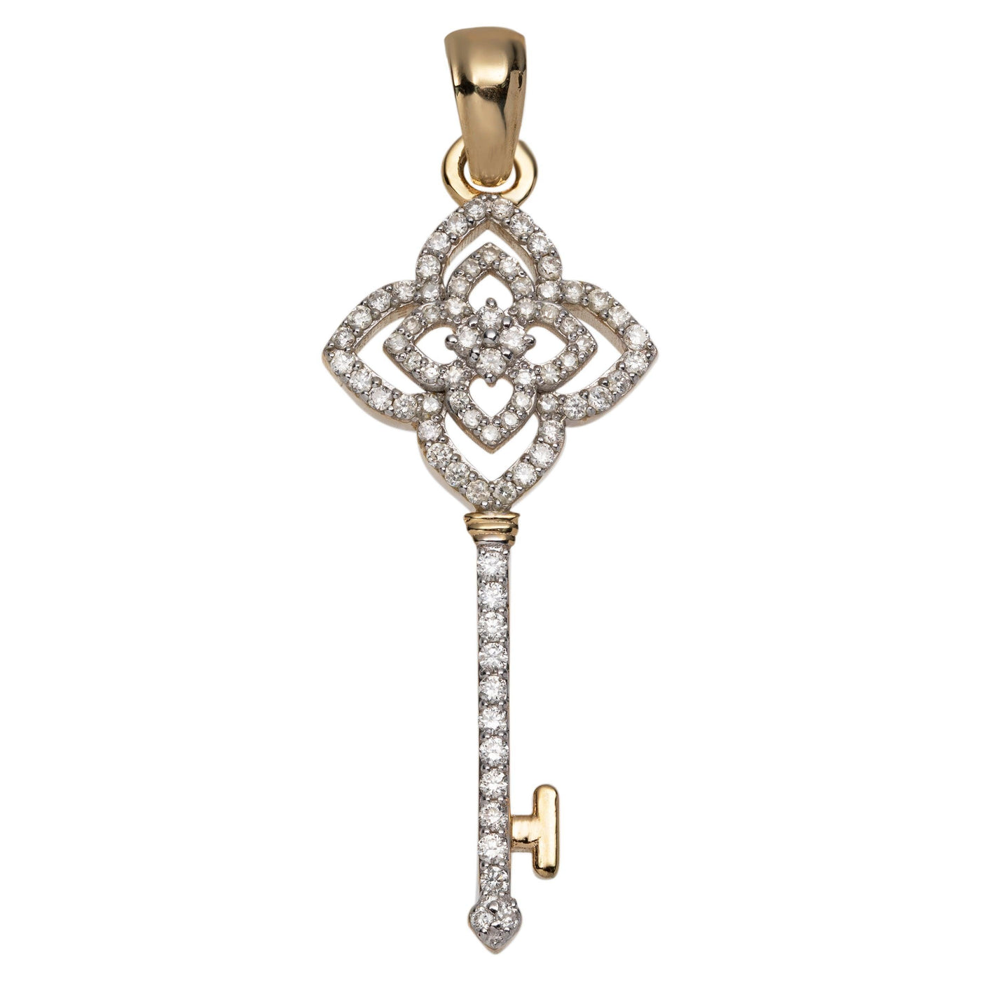 1 3/4" Flower Key Diamond Pendant 0.70ct 14K Yellow Gold - bayamjewelry