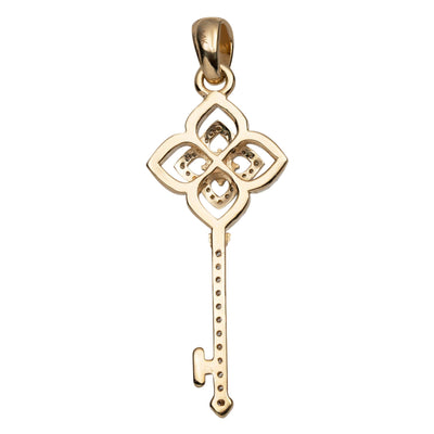 1 3/4" Flower Key Diamond Pendant 0.70ct 14K Yellow Gold - bayamjewelry