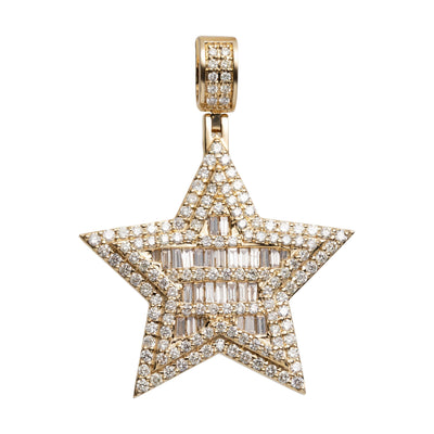 1 3/4" Framed Star Round & Baguette Cut Diamond Pendant 3.21ct 14K Yellow Gold - bayamjewelry
