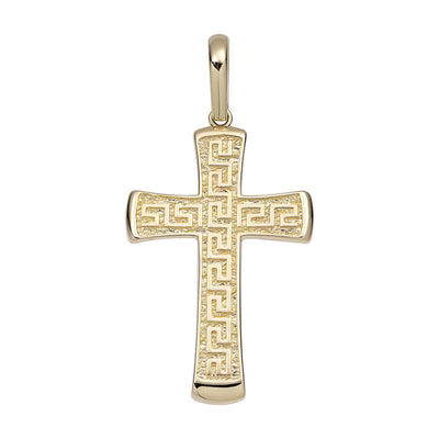 1 3/4" Greek Design Cross Solid Pendant 14K Yellow Gold - bayamjewelry
