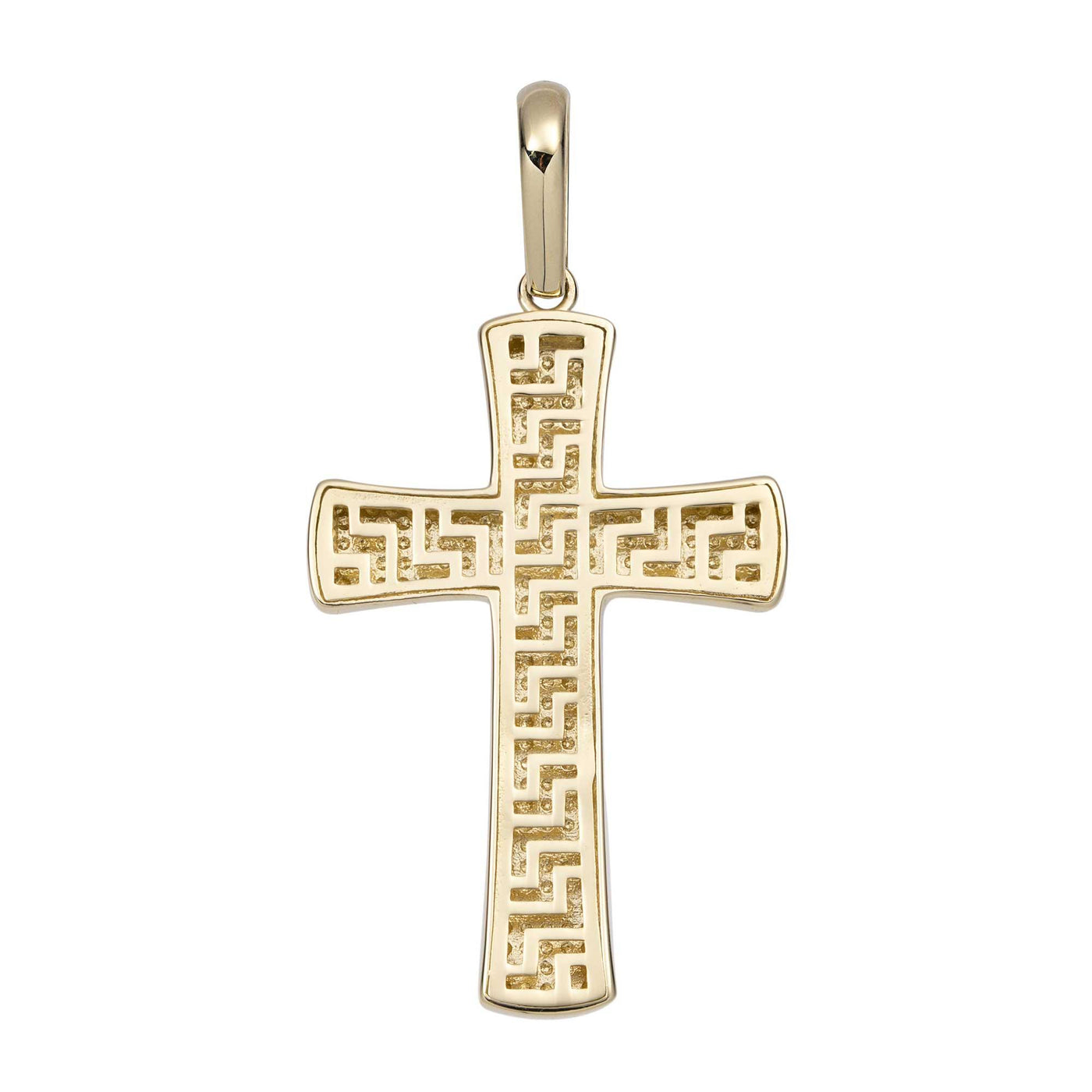 1 3/4" Greek Design Cross Solid Pendant 14K Yellow Gold - bayamjewelry