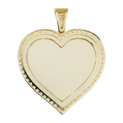1 3/4" Heart Medallion Picture Frame Memory CZ Pendant 10K Yellow Gold - bayamjewelry