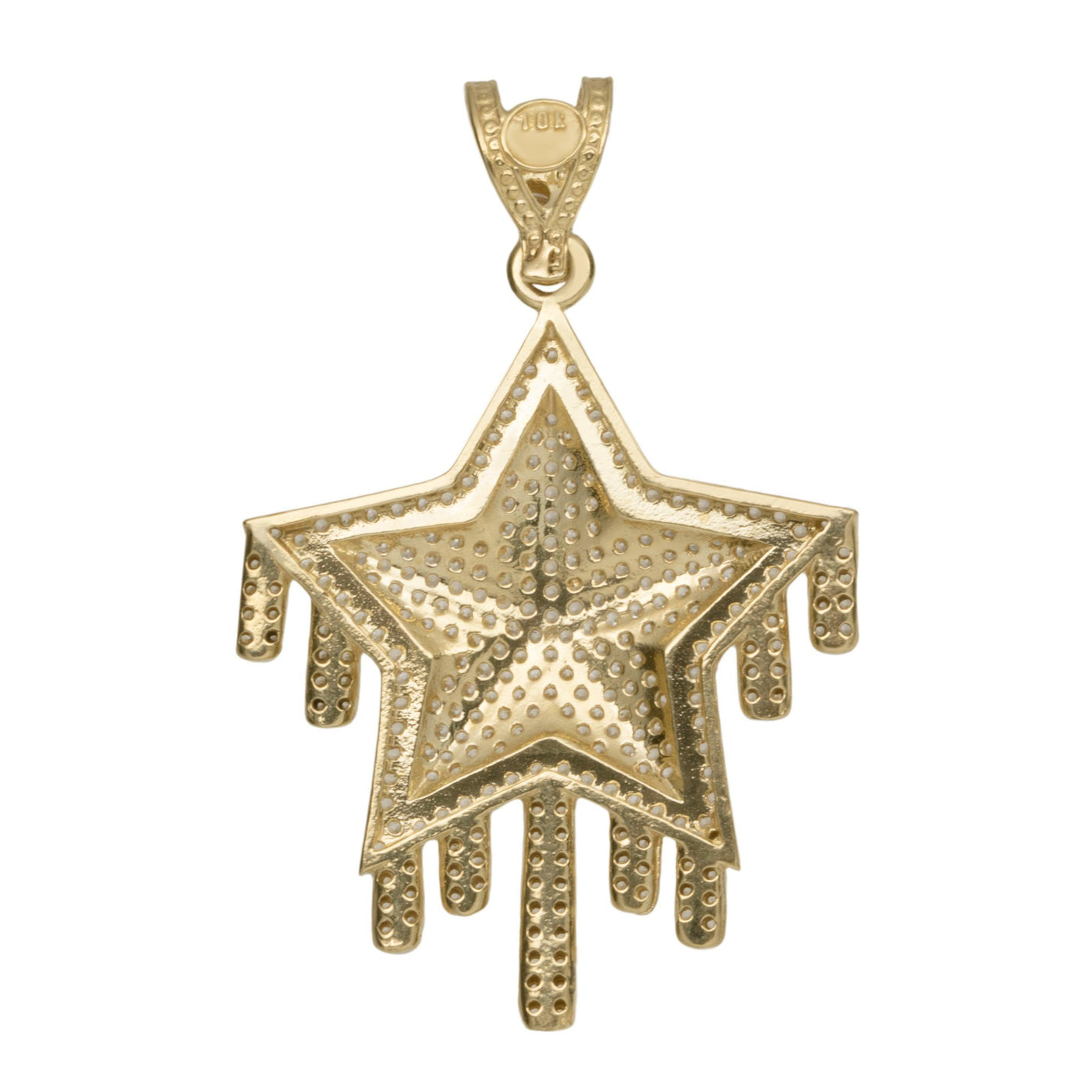 1 3/4" Iced Out CZ Dripping Star Pendant Solid 10K Yellow Gold - bayamjewelry