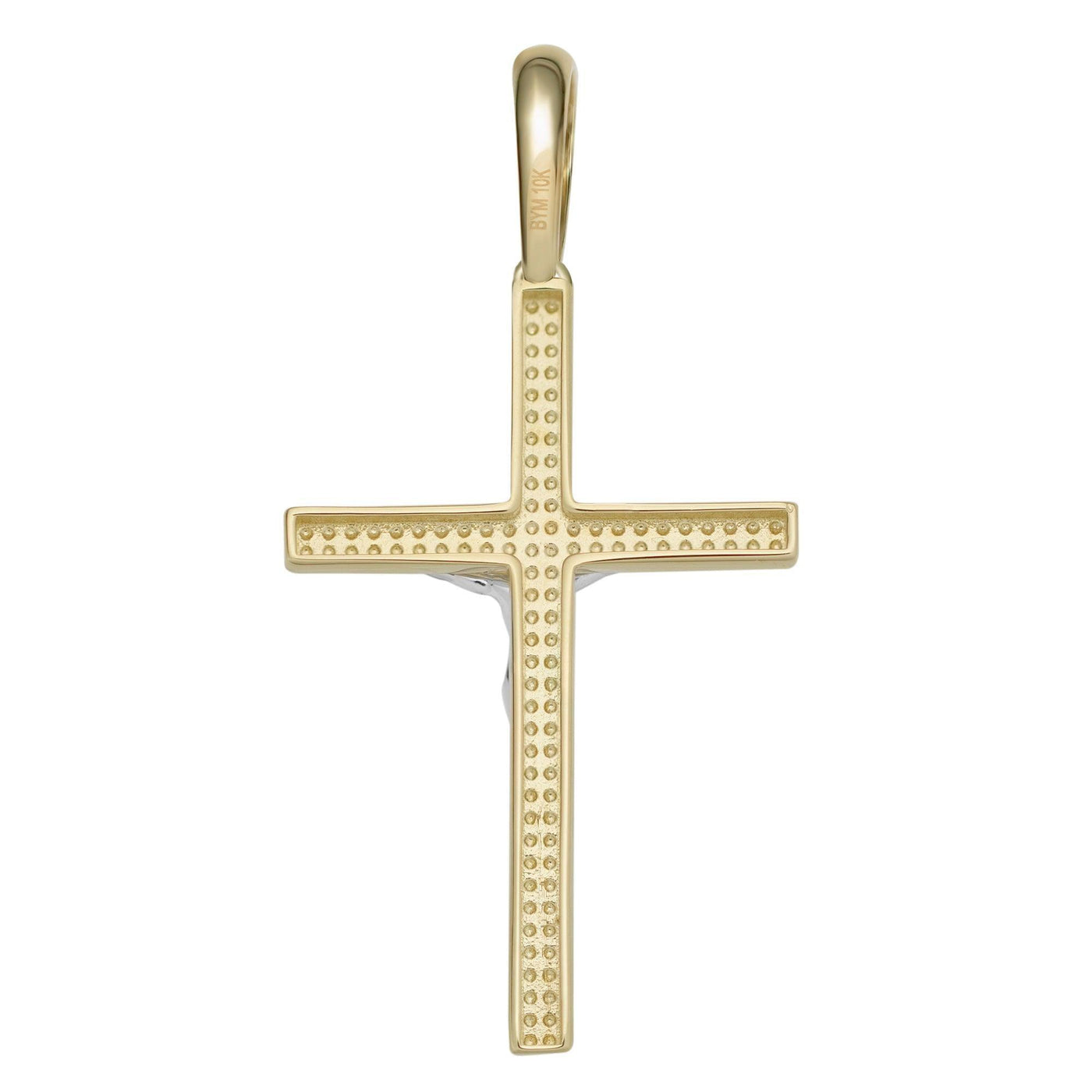 1 3/4" Jesus Cross Crucifix Two-Tone Pendant Solid 10K Yellow Gold - bayamjewelry