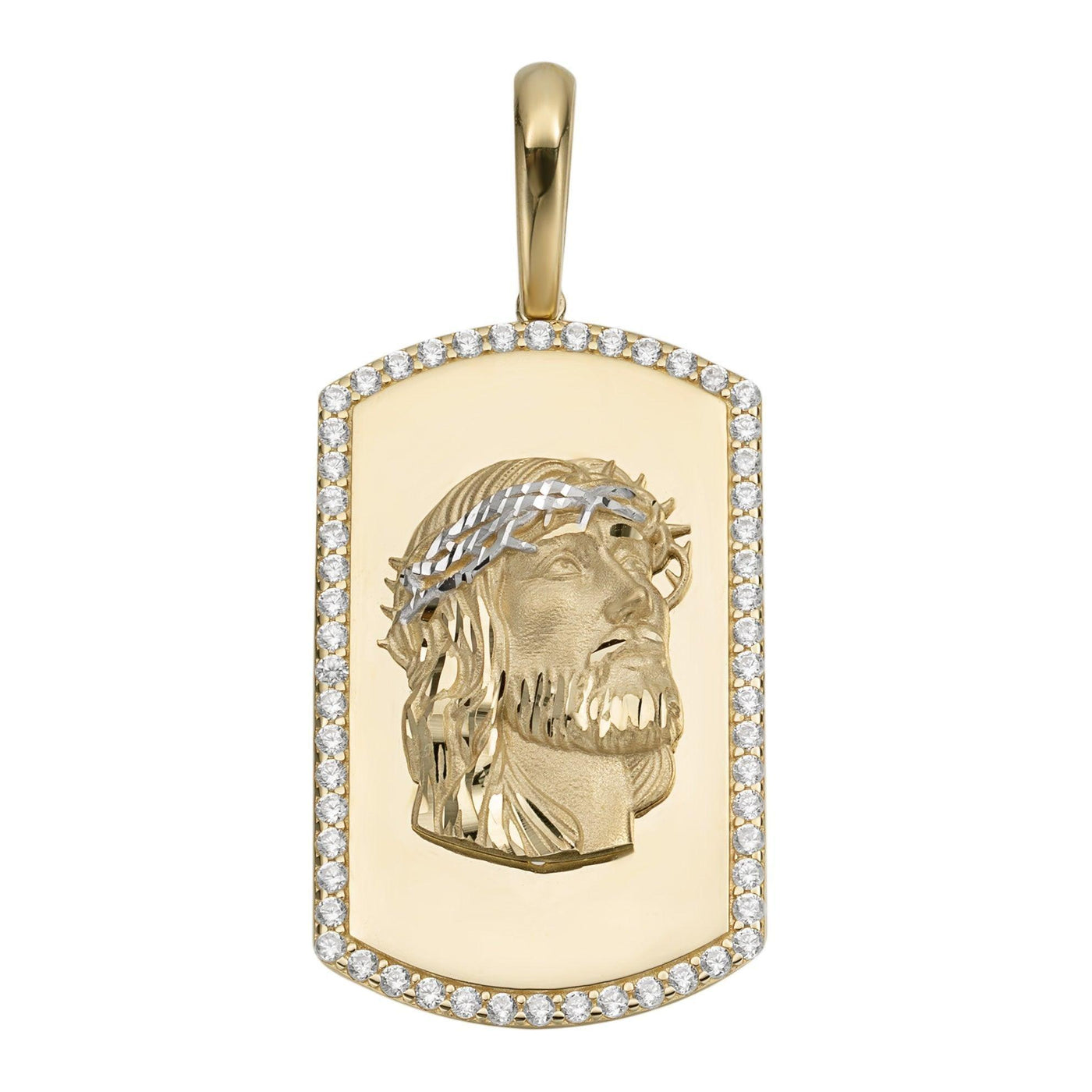 1 3/4" Jesus Head Dog Tag CZ Charm Pendant Solid 10K Yellow Gold - bayamjewelry