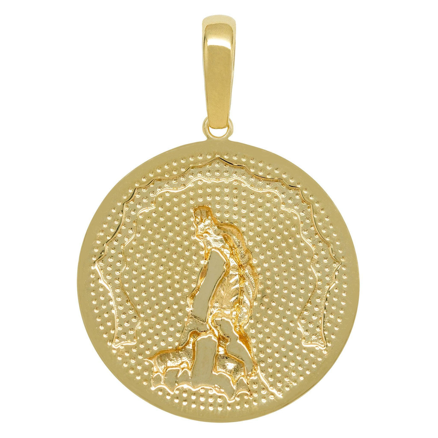 1 3/4" Jesus Shepherd Round Medallion Pendant Solid 10K Yellow Gold - bayamjewelry