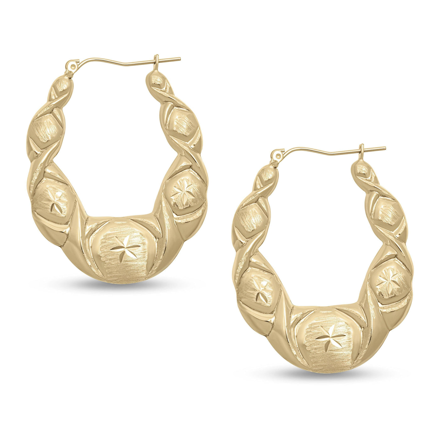 1 3/4" Medium Diamond Cut Graduated Hoop Earrings 10K Yellow Gold - bayamjewelry