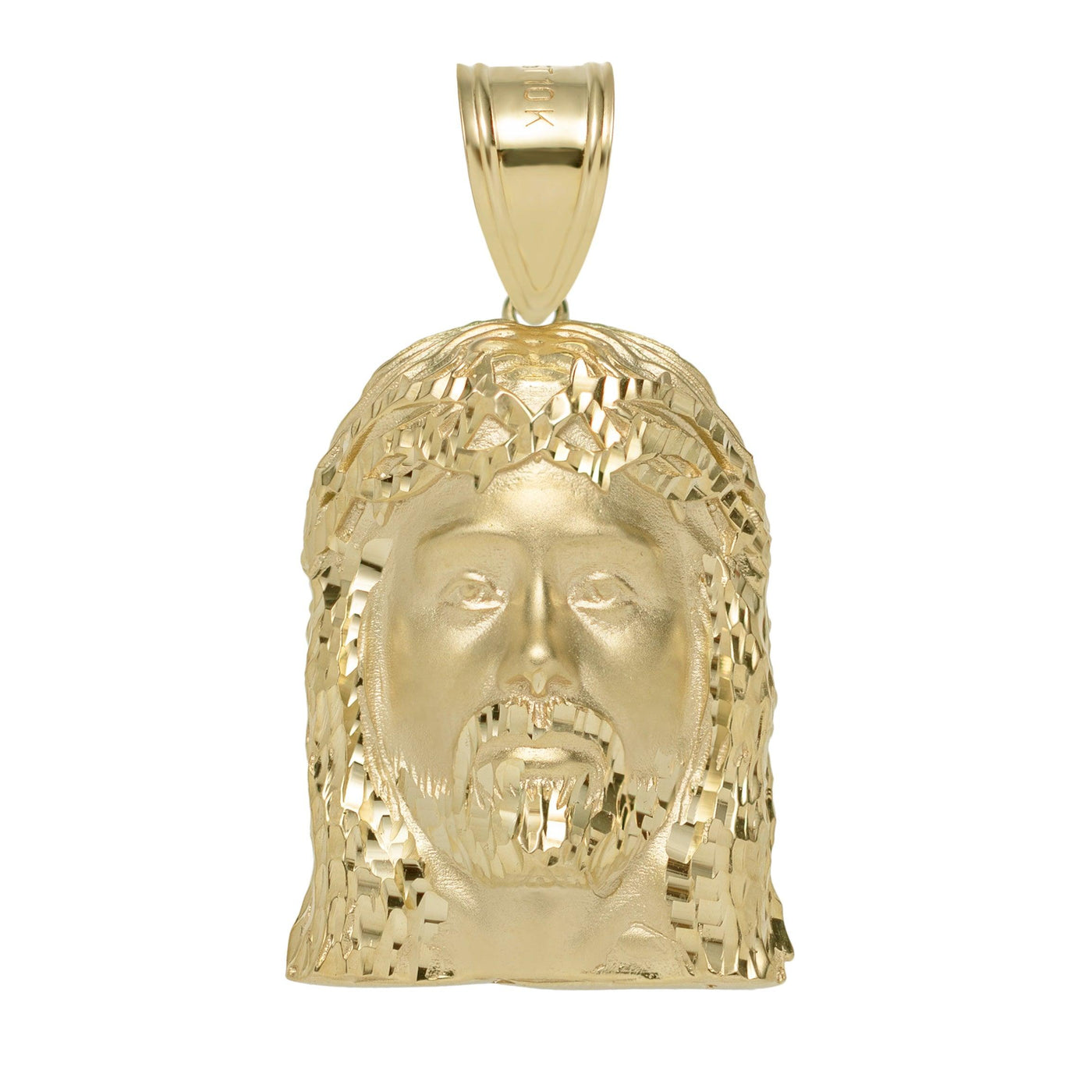 1 3/4" Men's Diamond Cut Jesus Head Charm Pendant Solid 10K Yellow Gold - bayamjewelry