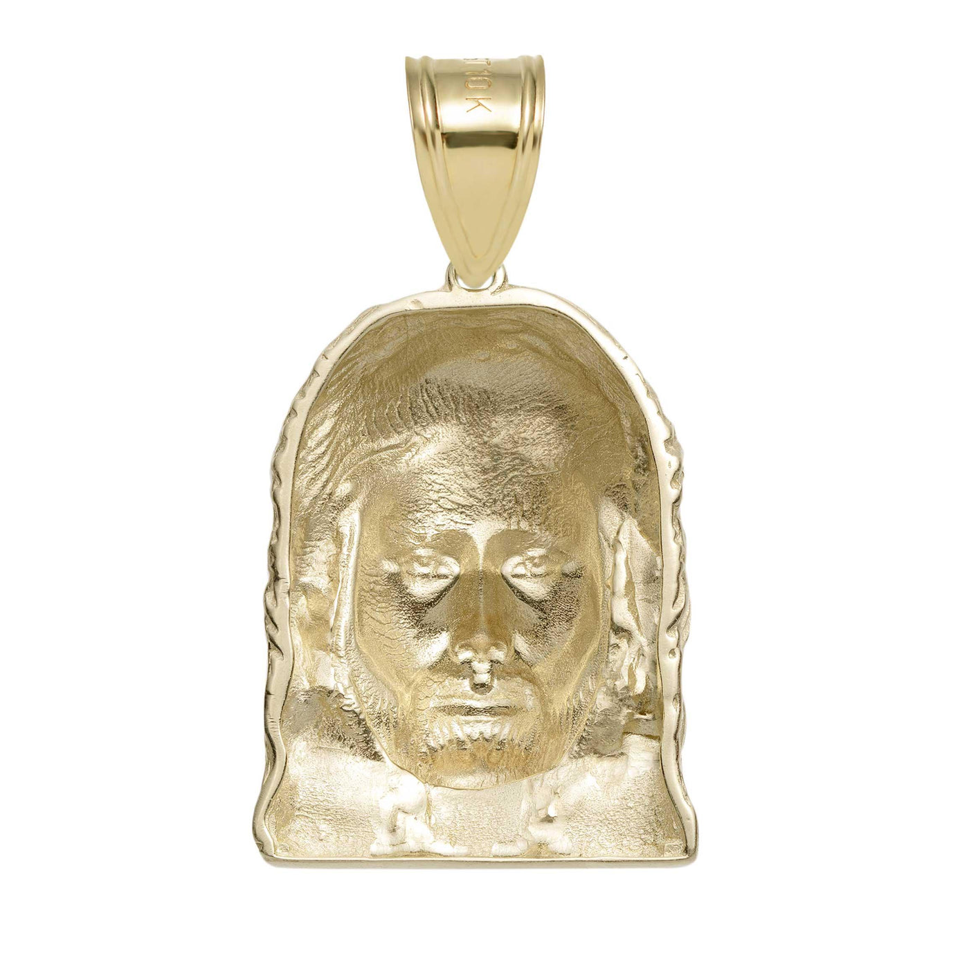 1 3/4" Men's Diamond Cut Jesus Head Charm Pendant Solid 10K Yellow Gold - bayamjewelry