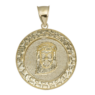 1 3/4" Nugget Bordered Jesus Medallion Pendant 10K Yellow Gold - bayamjewelry
