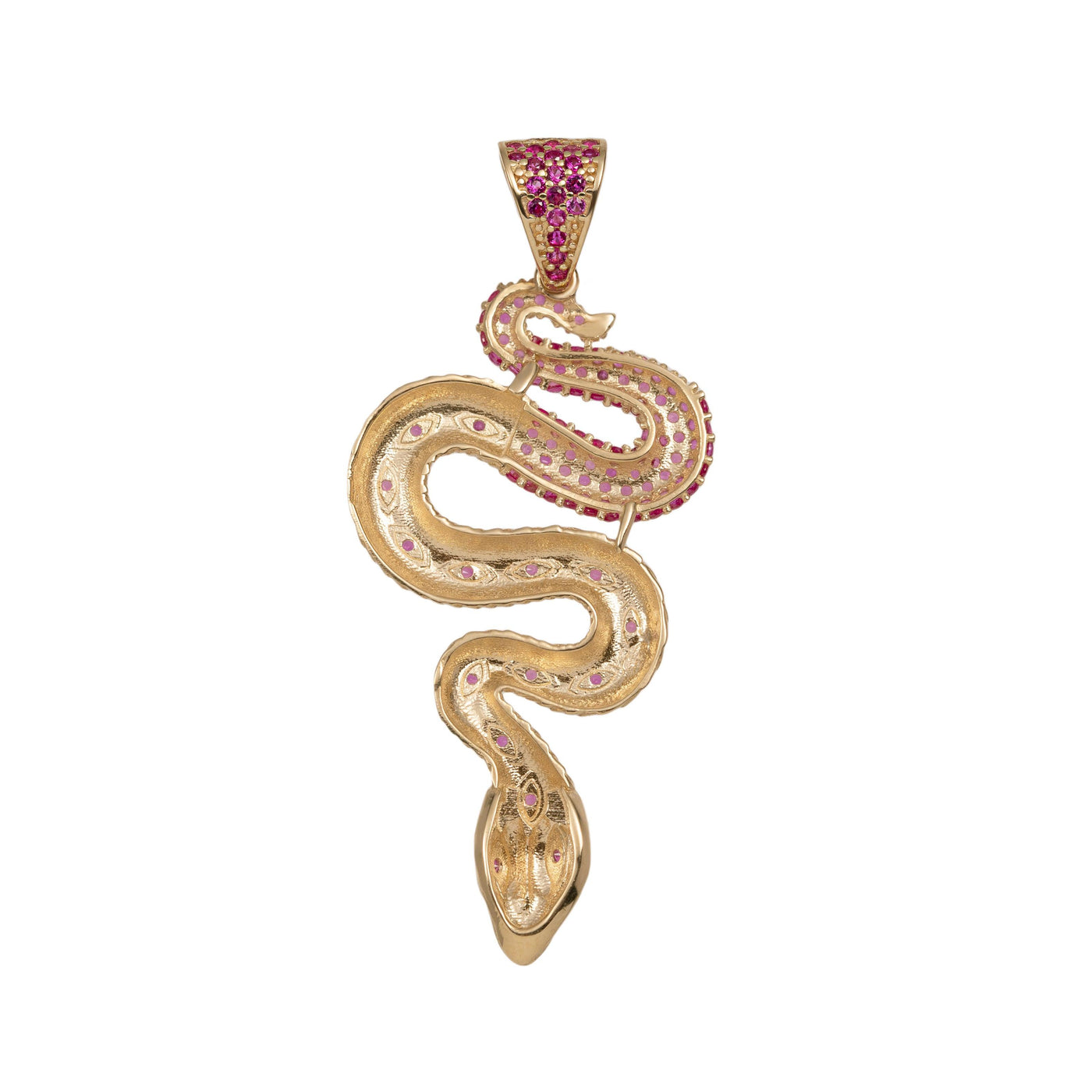 1 3/4" Ruby CZ Snake Pendant 14K Yellow Gold - bayamjewelry