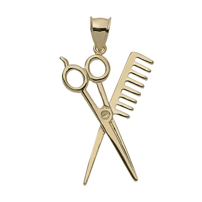 1 3/4" Scissors and Comb Pendant 10K Yellow Gold - bayamjewelry