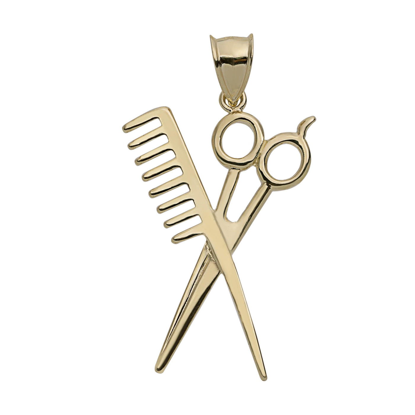 1 3/4" Scissors and Comb Pendant 10K Yellow Gold - bayamjewelry
