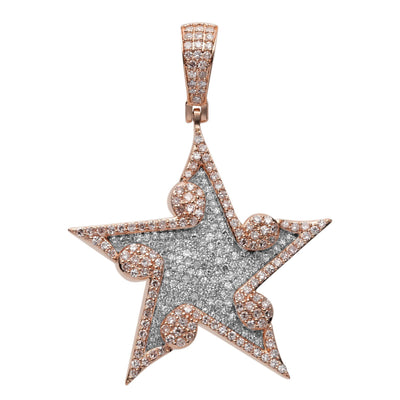 1 3/4" Star-Shaped Music Note Diamond Pendant 2.0ct 14K Rose White Gold - bayamjewelry