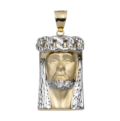 1 3/4" Textured Face Of Jesus Pendant 10K Yellow Gold - bayamjewelry