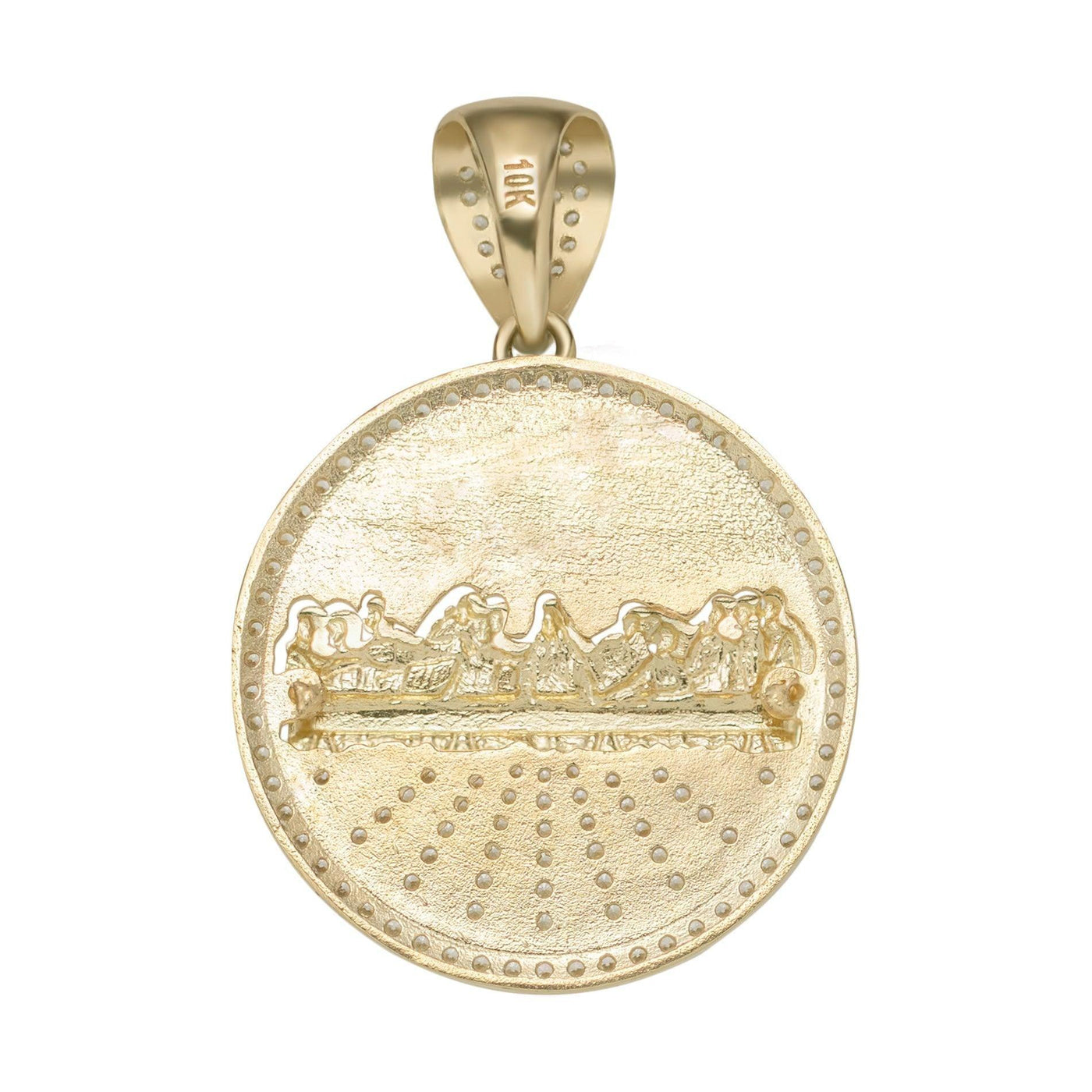 1 3/4" The Last Supper Round CZ Medallion Pendant Charm 10K Yellow Gold - bayamjewelry