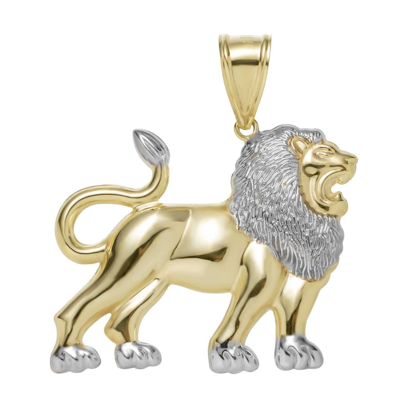 1 3/4" Walking Lion Body Diamond Cut Pendant 10K Yellow Two-Tone Gold - bayamjewelry