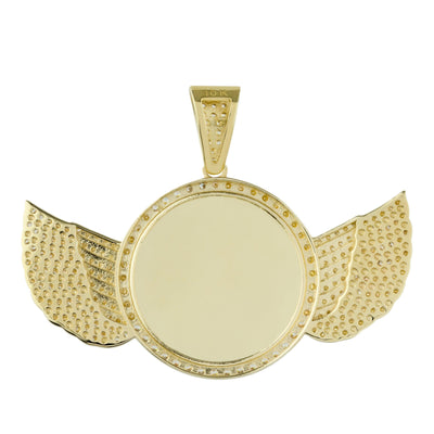 1 3/8" Angel Wings Picture Frame Memory CZ Pendant SOLID 10K Yellow Gold - bayamjewelry