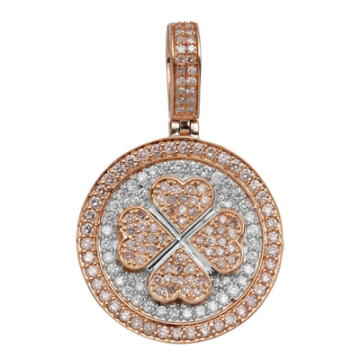 1 3/8" Clover Diamond Medallion Pendant 1.86ct 14K Rose White Gold - bayamjewelry