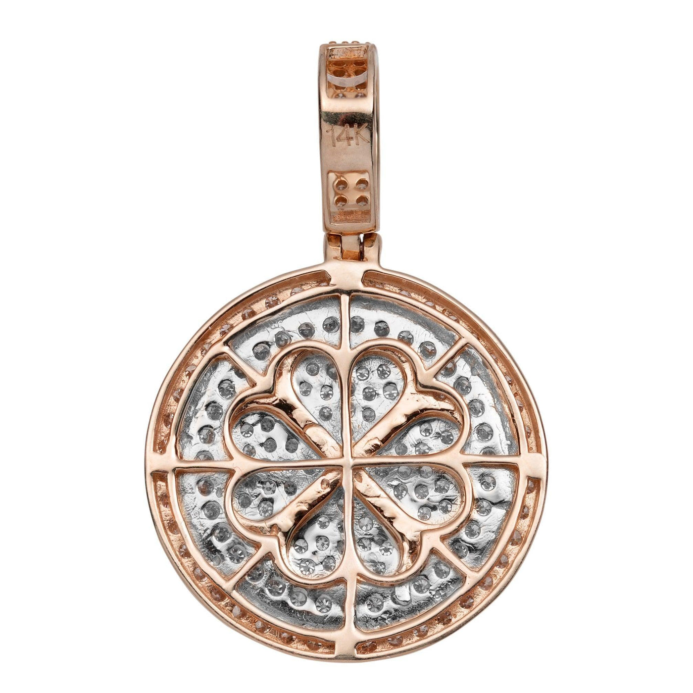 1 3/8" Clover Diamond Medallion Pendant 1.86ct 14K Rose White Gold - bayamjewelry