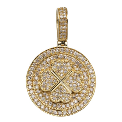 1 3/8" Clover Diamond Medallion Pendant 1.86ct 14K Yellow Gold - bayamjewelry
