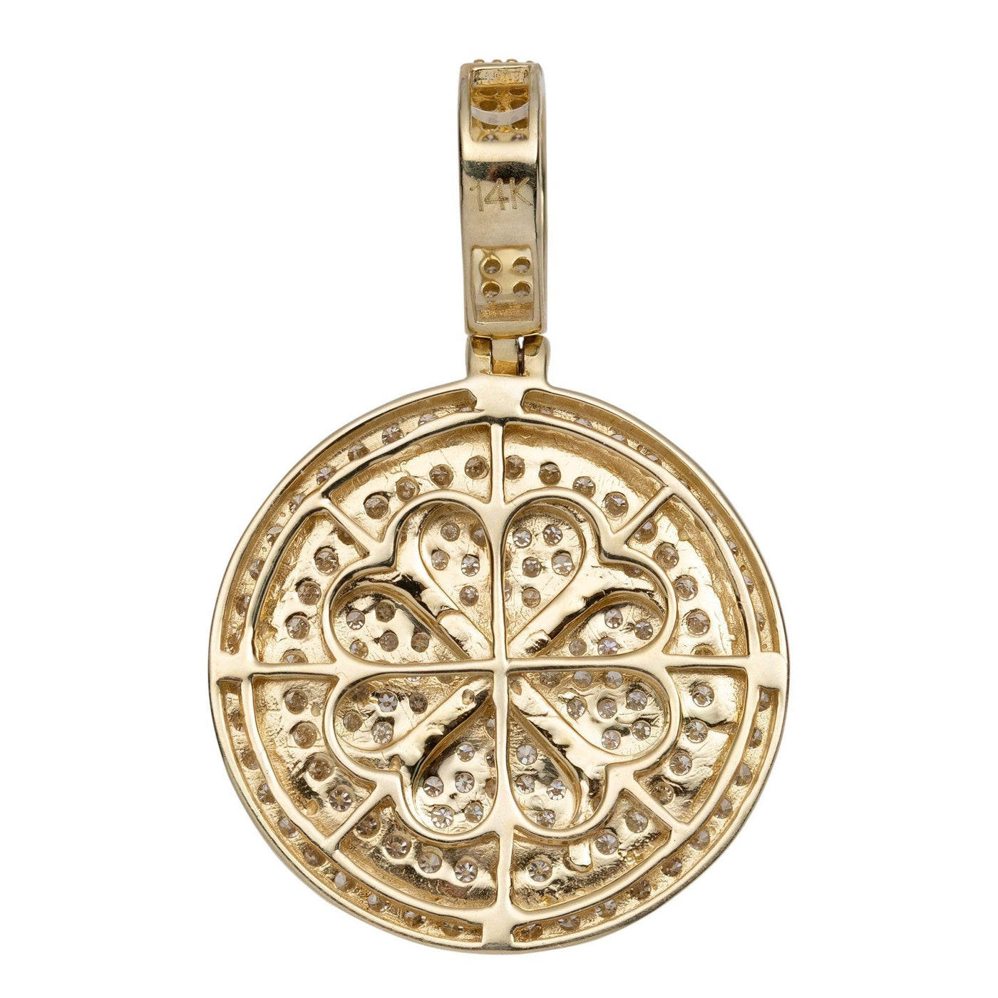1 3/8" Clover Diamond Medallion Pendant 1.86ct 14K Yellow Gold - bayamjewelry