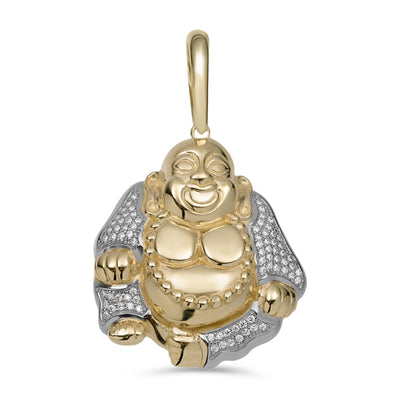 1 3/8" CZ Buddha Pendant 10K Yellow Gold - bayamjewelry