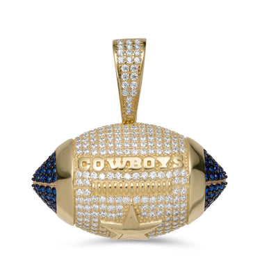 1 3/8" CZ Dallas Cowboys Football Pendant 10K Yellow Gold - bayamjewelry