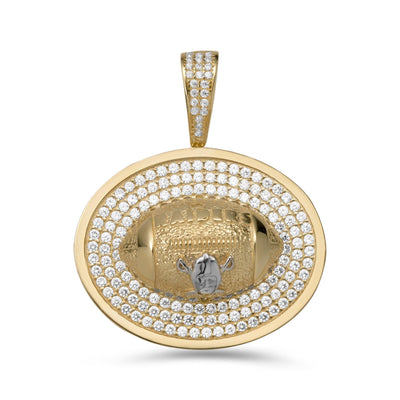 1 3/8" CZ Las Vegas Raiders Football Medallion Pendant 10K Yellow Gold - bayamjewelry