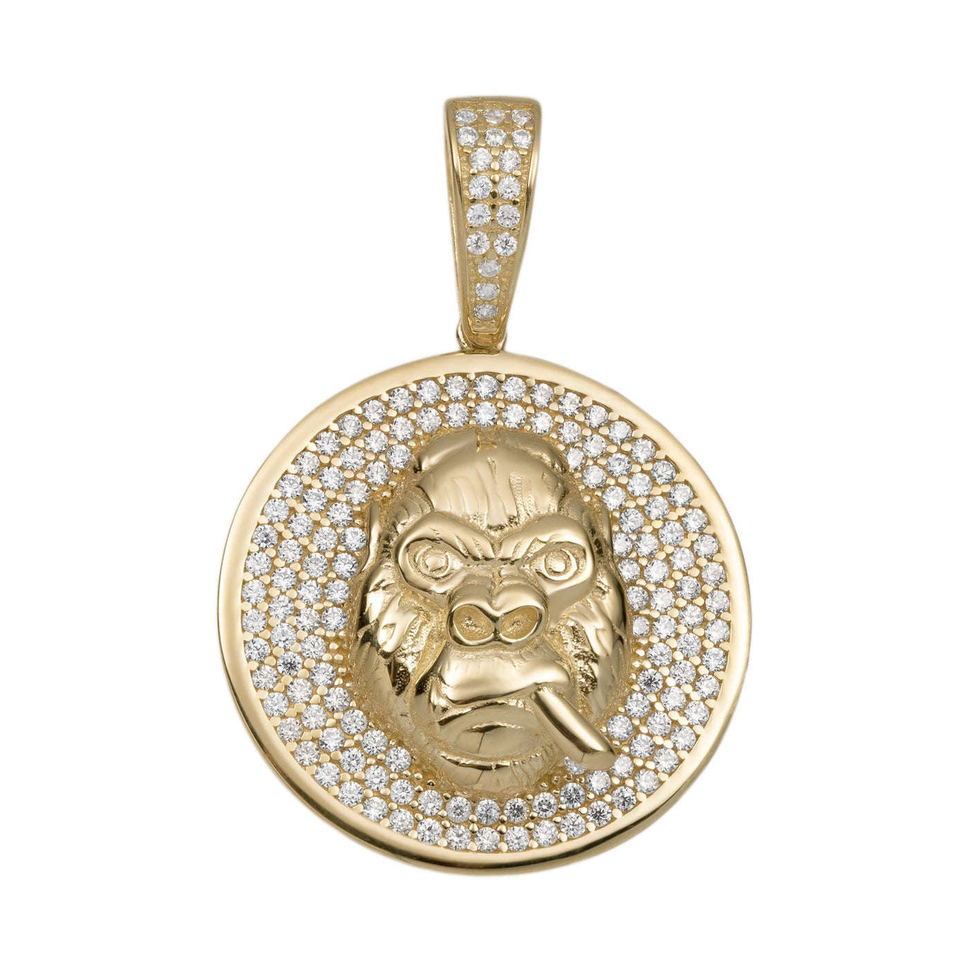1 3/8" CZ Smoking Gorilla Pendant 10K Yellow Gold - bayamjewelry