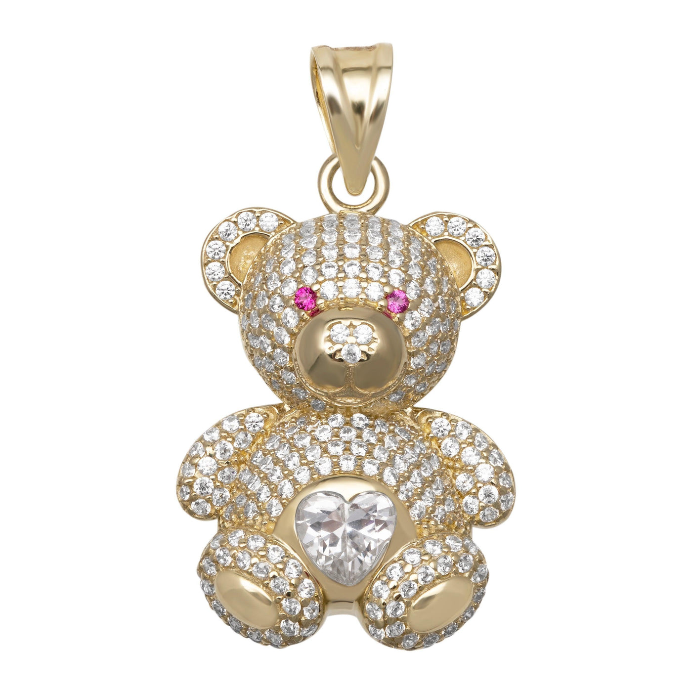 1 3/8" CZ Teddy Bear Charm Pendant 10K Yellow Gold - bayamjewelry