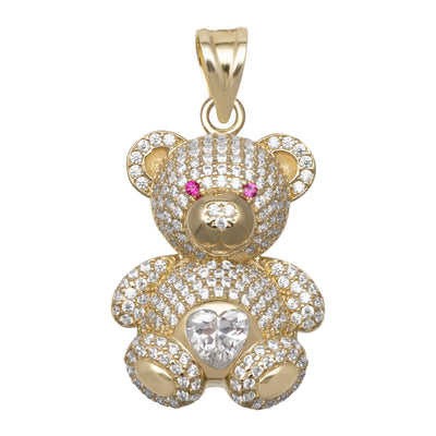 1 3/8" CZ Teddy Bear Charm Pendant 10K Yellow Gold - bayamjewelry