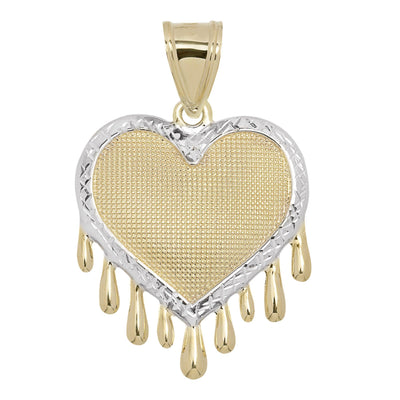 1 3/8" Diamond-Cut Heart with Drops Pendant Charm 10K Yellow Gold - bayamjewelry