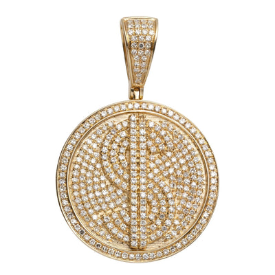1 3/8" Dollar Sign Diamond Medallion Pendant 1.52ct 14K Yellow Gold - bayamjewelry