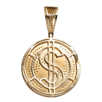 1 3/8" Dollar Sign Diamond Medallion Pendant 1.52ct 14K Yellow Gold - bayamjewelry