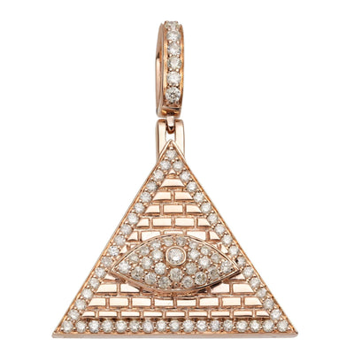 1 3/8" Egyptian Pyramid with Evil-Eye Diamond Pendant 1.17ct 14K Rose Gold - bayamjewelry