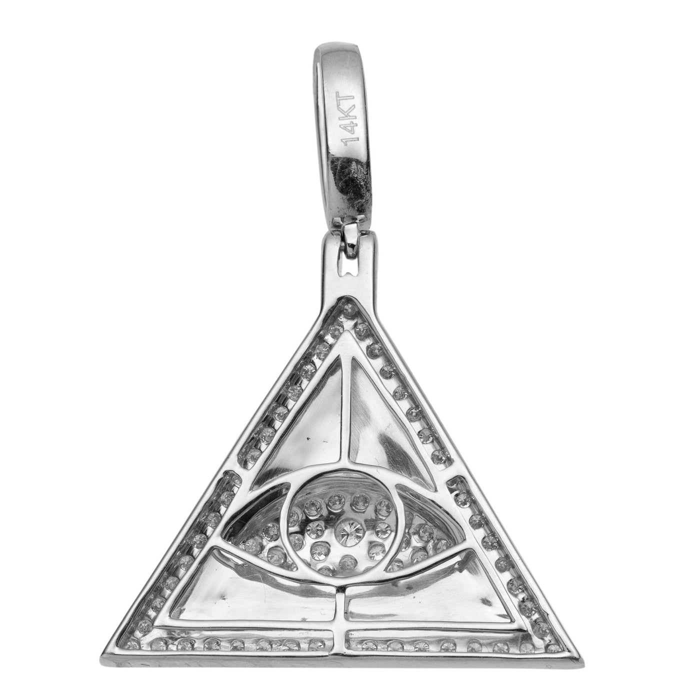 1 3/8" Egyptian Pyramid with Evil-Eye Diamond Pendant 1.17ct 14K White Gold - bayamjewelry