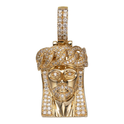 1 3/8" Face Of Jesus Diamond Pendant 1.10ct Solid 14K Yellow Gold - bayamjewelry