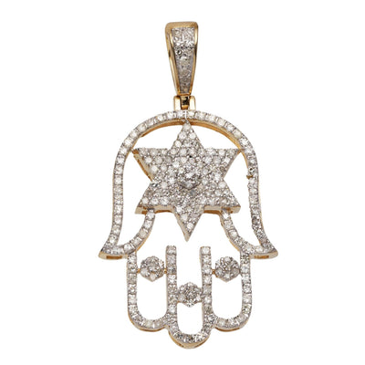 1 3/8" Hamsa with Star of David Diamond Pendant 0.75ct 14K Yellow Gold - bayamjewelry