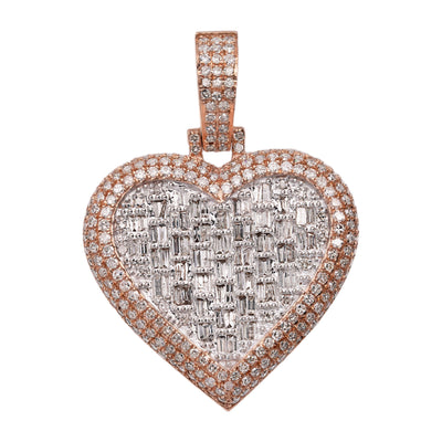 1 3/8" Heart Baguette Diamond Pendant 2.23ct 14K Rose Gold - bayamjewelry