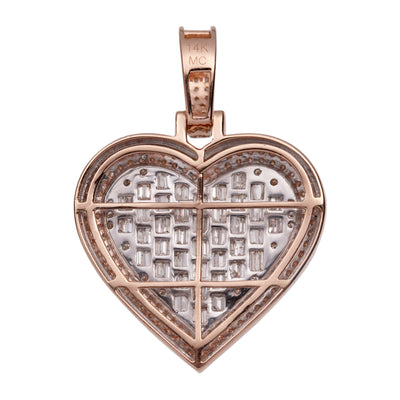 1 3/8" Heart Baguette Diamond Pendant 2.23ct 14K Rose Gold - bayamjewelry