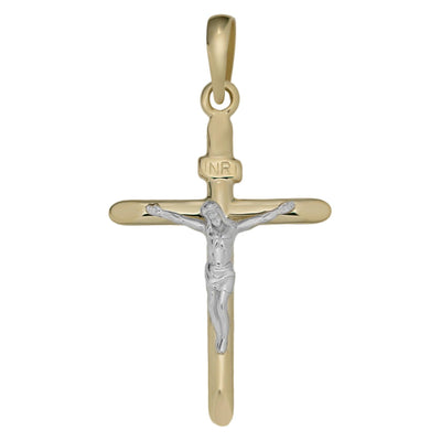 1 3/8" Jesus Cross Crucifix Two-Tone Pendant Solid 10K Yellow Gold - bayamjewelry