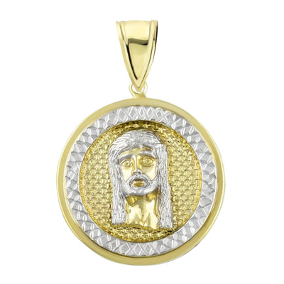 1 3/8" Jesus Head Diamond Cut Round Medallion Pendant 10K Yellow Gold - bayamjewelry