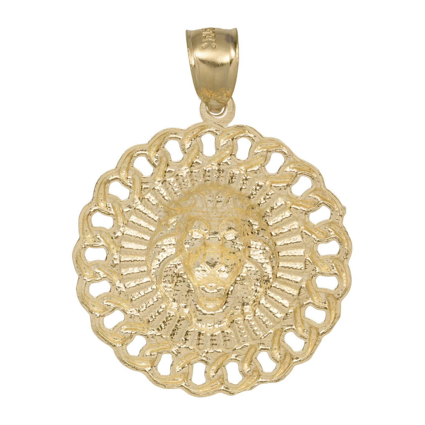 1 3/8" Lion Head Medallion Pendant 10K Yellow Gold - bayamjewelry