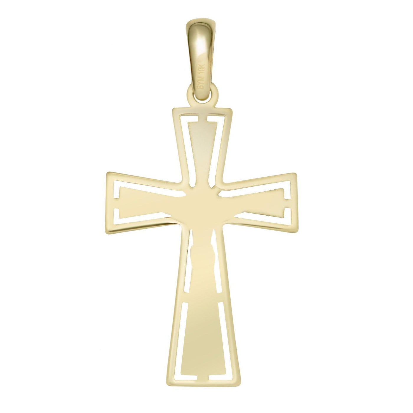 1 3/8" Open Back Jesus Cross Crucifix Two-Tone Pendant Solid 10K Yellow Gold - bayamjewelry