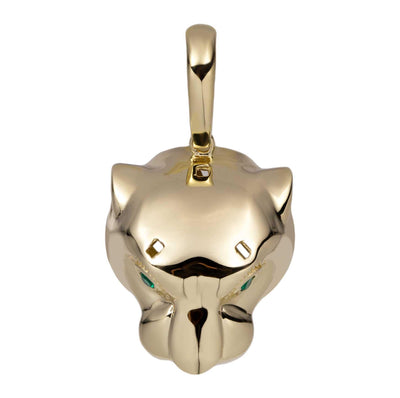 1 3/8" Panther Head with Green Eyes Pendant Solid 14K Yellow Gold - bayamjewelry